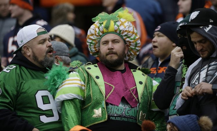 Fans at Soldier Field watches warmups before an NFL wild-card playoff football game between the Chicago Bears and Philadelphia Eagles Sunday, Jan. 6, 2019, in Chicago. (AP Photo/David Banks)