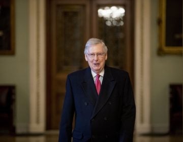 In this Jan. 3, 2019, photo, Senate Majority Leader Mitch McConnell of Ky. arrives on Capitol Hill in Washington, as the 116th Congress begins. Senate Republicans’ first bill of the new Congress aims to insert the legislative branch into President Donald Trump’s Middle East policy — but also tries to drive a wedge between centrist and liberal Democrats over attitudes toward Israel. (Andrew Harnik/AP Photo)