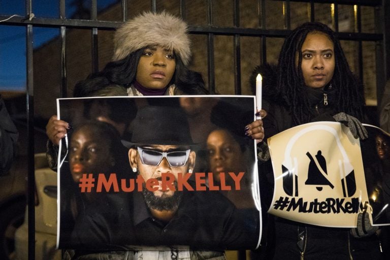 #MuteRKelly supporters protest outside R. Kelly's studio, Wednesday, Jan. 9, 2019 in Chicago. Lifetime's 