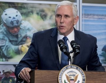 In this Jan. 11, 2019, photo, Vice President Mike Pence speaks to U.S. Customs and Border Protection employees at their headquarters in Washington. (Andrew Harnik/AP Photo)
