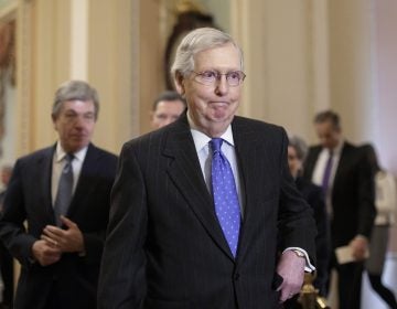 In this Jan. 15, 2019, photo, Senate Majority Leader Mitch McConnell, R-Ky., arrives to speak to reporters following a weekly policy meeting on Capitol Hill in Washington. (J. Scott Applewhite/AP Photo)