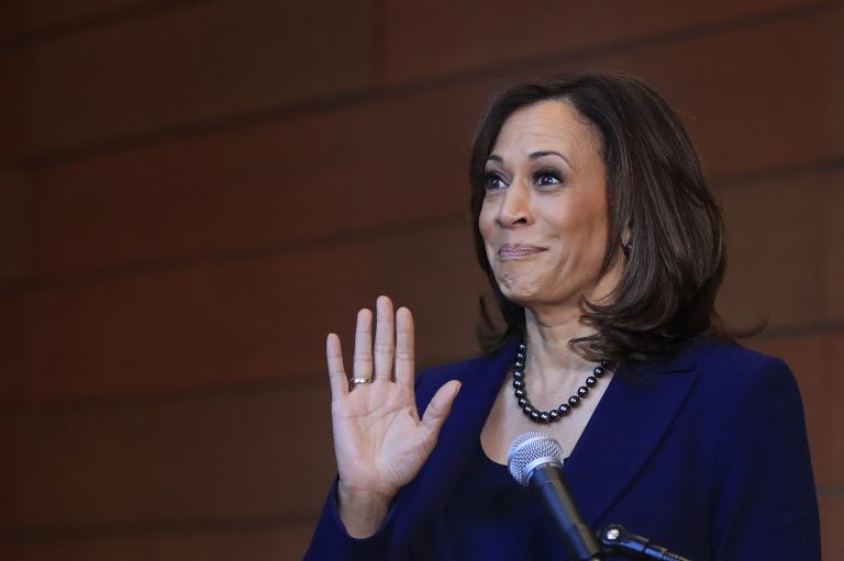 Sen. Kamala Harris, D-Calif., speaks to members of the media at her alma mater, Howard University, Monday, Jan. 21, 2019 in Washington, following her announcement earlier in the morning that she will run for president. Harris, a first-term senator and former California attorney general known for her rigorous questioning of President Donald Trump's nominees, entered the Democratic presidential race on Monday. Vowing to 