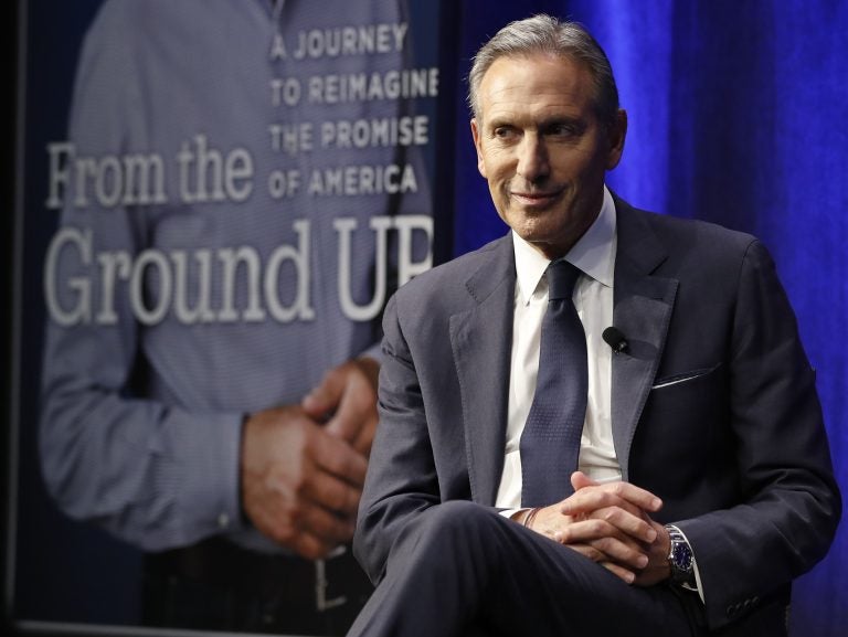 Former Starbucks CEO and Chairman Howard Schultz looks out at the audience during a book promotion tour, Monday, Jan. 28, 2019, in New York. Democrats across the political spectrum lashed out at the billionaire businessman on Monday after he teased the prospect of an independent 2020 bid, a move Democrats fear would split their vote and all but ensure President Donald Trump's re-election. (Kathy Willens/AP Photo)