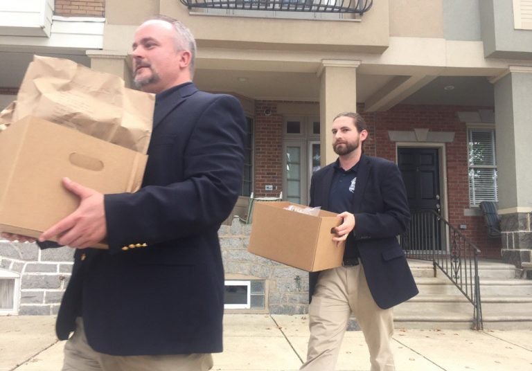 Unmarked boxes taken from John 'Johnny Doc' Dougherty's home during a raid in 2016. (Bobby Allyn/WHYY)