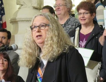 Dr. Rachel Levine, Pennsylvania's secretary of health, speaks to reporters. (Brett Sholtis/Transforming Health)