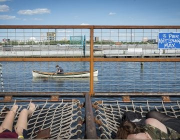 People now use the Delaware for recreation, like these visitors to Spruce Street Harbor Park. Prior to the Clean Water Act, the Delaware River was so polluted no one would have considered basking so close to it. But the regulation has not been updated for decades, and scientists say hidden dangers to fish and wildlife still exist. (Brandon Eastwood for WHYY)