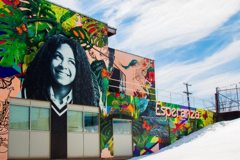 Esperanza Academy Charter School's mural, “Sembrando Sueños, Cosechando Esperanza” (“Planting Dreams, Harvesting Hope”)(Photo via facebook.com/Esperanzausa)