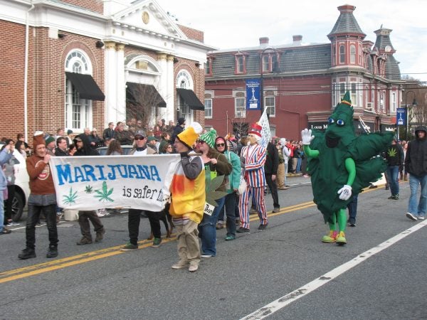 There weren’t many local themes this year. This is a poke at Delaware attempts to legalize marijuana. (John Mussoni/WHYY) 