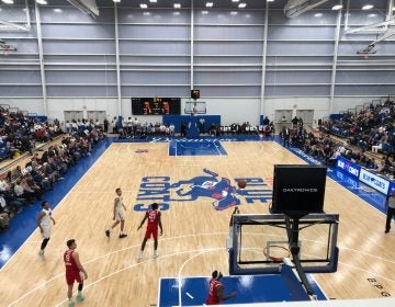 The 2,500-seat arena was about two-thirds full Wednesday during opening night for the Blue Coats. (Cris Barrish, WHYY News.)
 
