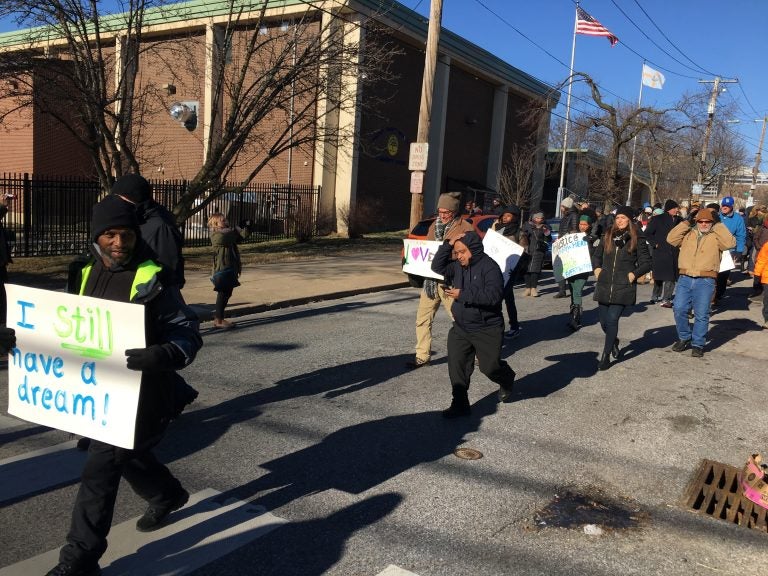 Wilmington residents called for justice and peace in the 7th annual MLK Day Peace March. (Mark Eichmann/WHYY)
