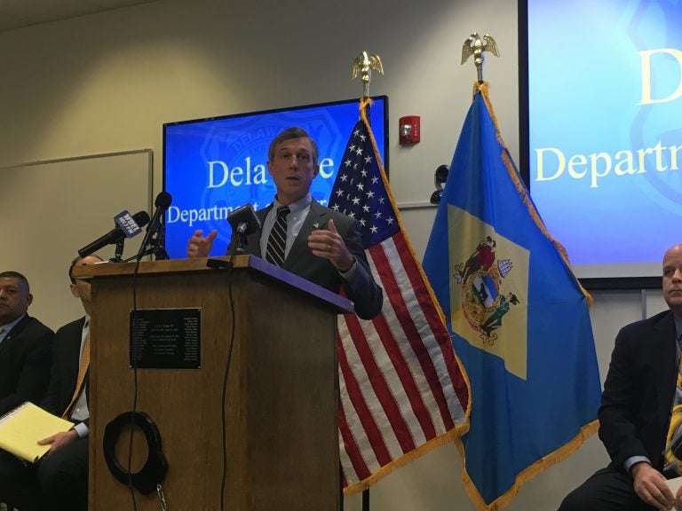 Delaware Gov. John Carney Tuesday announces efforts to reduce recidivism at the Department of Correction administration building in Dover. (Mark Eichmann/WHYY)