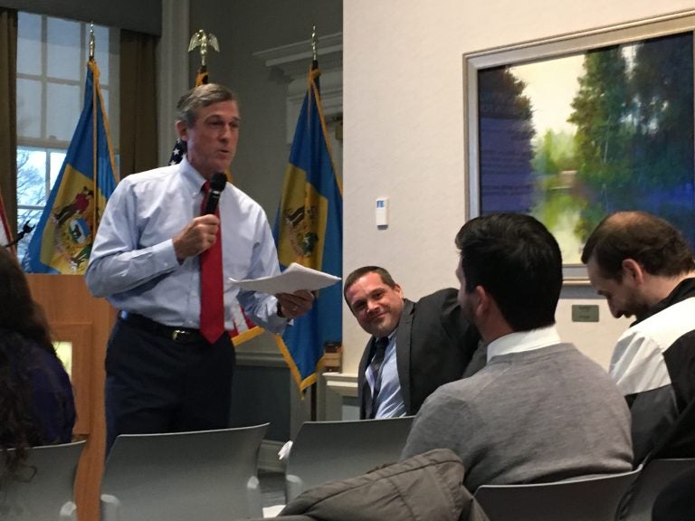 Delaware Gov. John Carney details his FY2020 budget to state lawmakers at the Delaware Public Archives in Dover. (Mark Eichmann/WHYY)