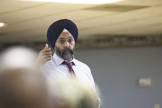 New Jersey Attorney General Gurbir S. Grewal offer remarks about police use of force during a community listening session in Bridgeton, N.J., Jan. 23, 2019. (Miguel Martinez for WHYY)