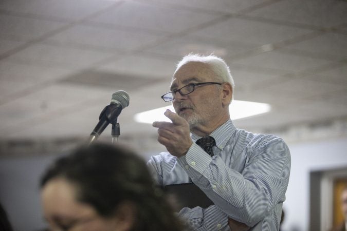 Al Wheeler, an attorney in New Jersey, offers his opinion working with police force victims during a community listening session in Bridgeton, N.J., Jan. 23, 2019. (Miguel Martinez for WHYY)