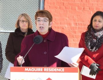 Sister Mary Scullion, co-founder of Project HOME, speaks at the construction kickoff ceremony for the nonprofit's Maguire Residence in Kensington on Jan. 15. It will be housing for homeless people with an addiction. (Photo courtesy of Jay Gorodetzer) 