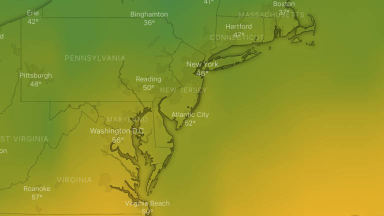 The GFS forecast model animation for next Tuesday, indicating warmer than normal temperatures in the New Jersey region. 