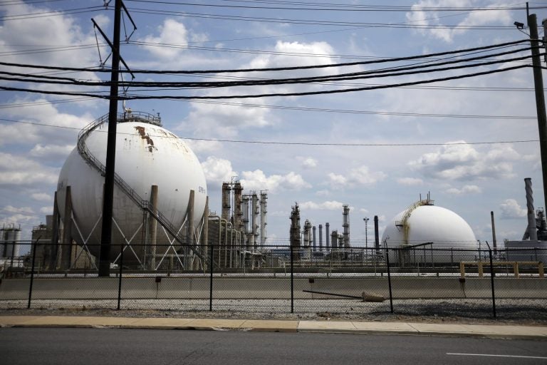 This photo taken on July 11, 2012, shows the Marcus Hook Refinery in Marcus Hook, Pa. The facility, which is owned and operated by Sunoco Logistics, is an international hub for natural gas liquids, propane, ethane, and butane from the Marcellus Shale region of Western Pennsylvania. (Matt Slocum/AP Photo)