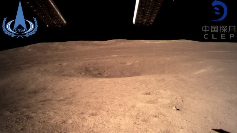 This photo, provided by China National Space Administration via Xinhua News Agency, is the first image of the moon's far side ever taken from the surface. A Chinese spacecraft on Thursday made the first-ever landing on the far side of the moon, state media said. (Imaginechina via AP)