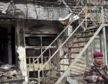 An explosion damaged a restaurant in Manbij, Syria, Wednesday, shown in a screengrab from the Kurdish Hawar News agency, or ANHA. (ANHA/AP)