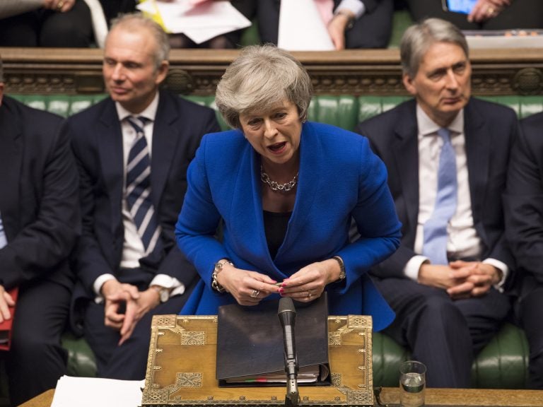 Britain's Prime Minister Theresa May speaks during a debate before a no-confidence vote on Theresa May raised by opposition Labour Party leader Jeremy Corbyn, in the House of Commons in London on Wednesday. (Mark Duffy/AP)