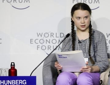 Climate activist Greta Thunberg delivers a speech at the World Economic Forum in Davos, Switzerland. (Markus Schreiber/AP)