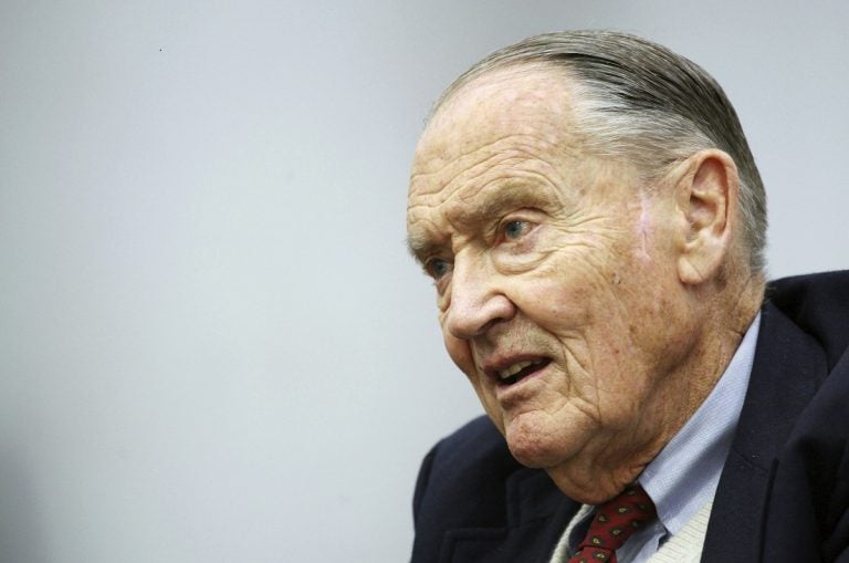 FILE - In this Tuesday, May 20, 2008, file photo, John Bogle, founder of The Vanguard Group, talks during an interview with The Associated Press, in New York. Vanguard announced Wednesday, Jan. 16, 2019, that John C. 