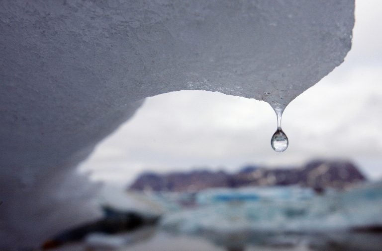 An iceberg melts in Kulusuk Bay, eastern Greenland, in this July 17, 2007, file photo.  The melting of the Greenland ice cap and its effect on the area around Greenland is one of the more immediate effects of climate change. (AP Photo/John McConnico, File)