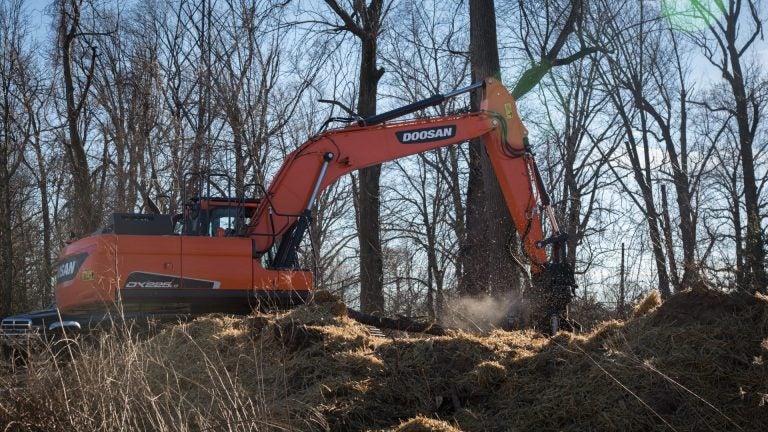 The Mariner East 2 pipeline has officially broken ground in the Delaware County town of Aston. The beginning stages of the pipeline includes clear cutting trees and preparing makeshift roads for the heavy machinery to traverse. (Emily Cohen for StateImpact Pennsylvania)