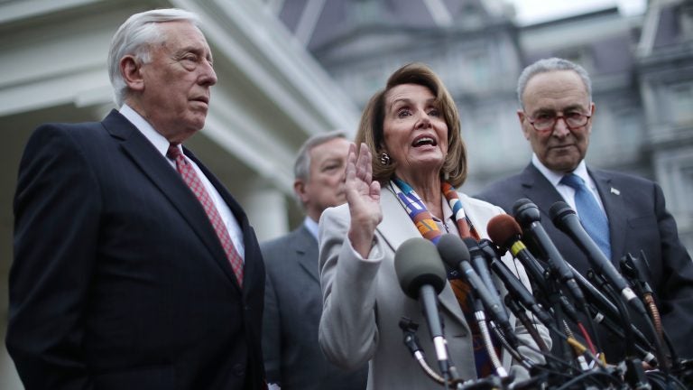 House Minority Whip Steny Hoyer (from left), Senate Minority Whip Richard Durbin, House Speaker-designate Nancy Pelosi and Senate Minority Leader Chuck Schumer talk to journalists following a meeting with President Trump at the White House on Wednesday.