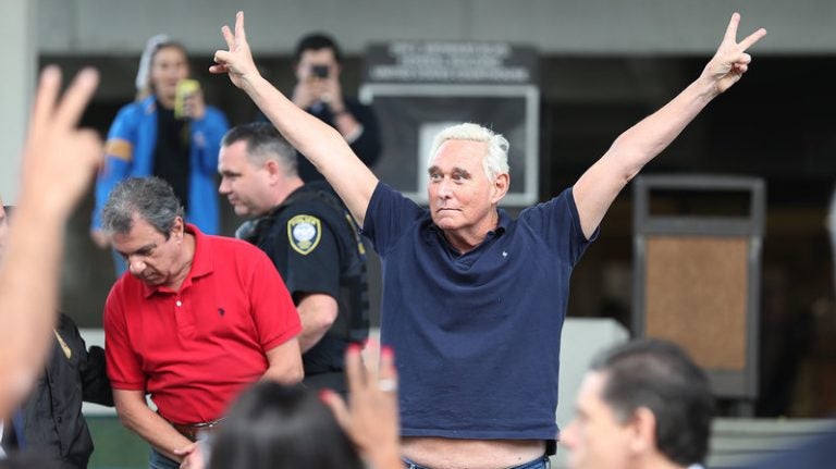 Roger Stone exits the federal courthouse Friday in Fort Lauderdale, Fla. (Joe Raedle/Getty Images)