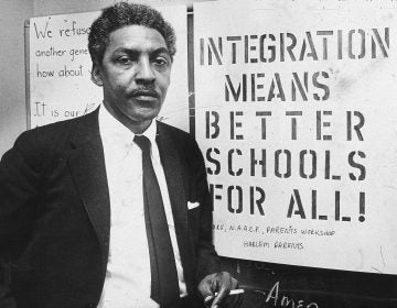 American civil rights activist Bayard Rustin, pictured in 1964, as spokesman for the Citywide Committee for Integration, at the organization's headquarters, Silcam Presbyterian Church in New York City. (Patrick A. Burns/New York Times Co./Getty Images)