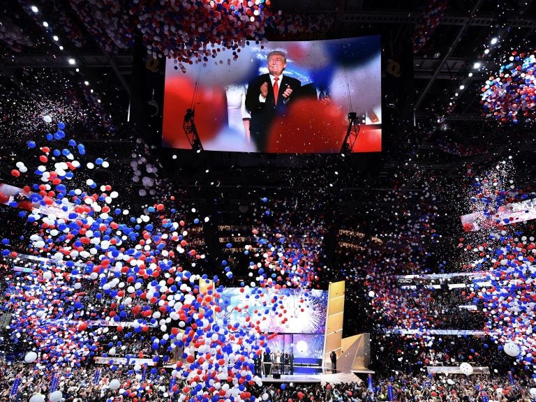 Donald Trump accepts the 2016 GOP presidential nomination at the Republican National Convention in Cleveland. Some party activists want to prevent a primary challenge to Trump in 2020. (Jim Watson/AFP/Getty Images)