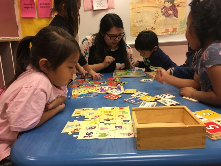 Teacher Shanelle Yazzie works with children at a Head Start facility on the Navajo Nation. Funds to keep the Head Start programs running are slow to reach these facilities during the federal government shutdown.
(Laurel Morales/KJZZ)