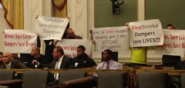 Sheet Metal Workers protest in City Council on Dec. 4, 2018. (Jake Blumgart/PlanPhilly)