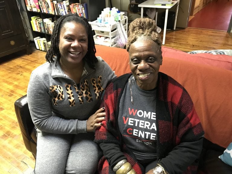 Minetta Metz (right) and Danielle Spencer (left) at the Veterans Multi-Service Center. (Jennifer Lynn/WHYY) 