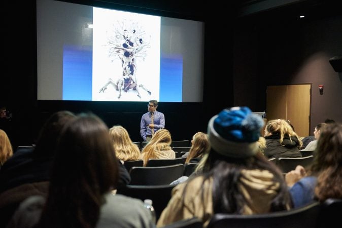 Scott Fried speaks at Temple University on November 27, 2018. His educational program focuses on consent, self-care, sexual assault prevention, and healthy relationships. (Natalie Piserchio for WHYY)