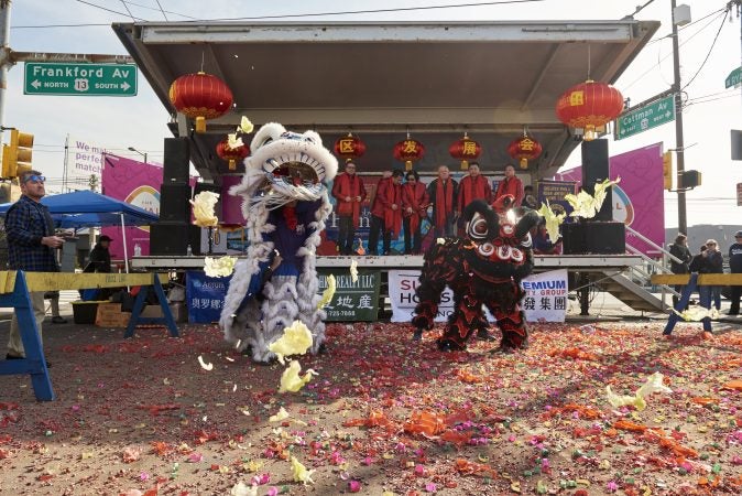 The lion dance is a chinese cultural tradition, typically performed at Chinese New Year festivities. It is thought to bring good luck and fortune. (Natalie Piserchio for WHYY)