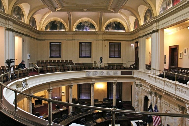The interior of the New Jersey Senate chambers