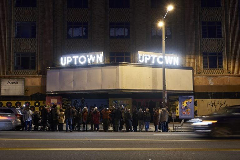 The Uptown Theater, located at 2227 N. Broad Street, after the Marquee lighting on February 16, 2019. (Natalie Piserchio for WHYY)