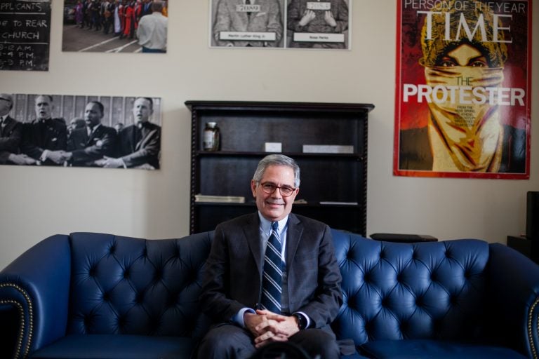 Philadelphia District Attorney Larry Krasner is pictured in the District Attorney's Office in Center City on Friday February 1, 2019. (Brad Larrison for WHYY)