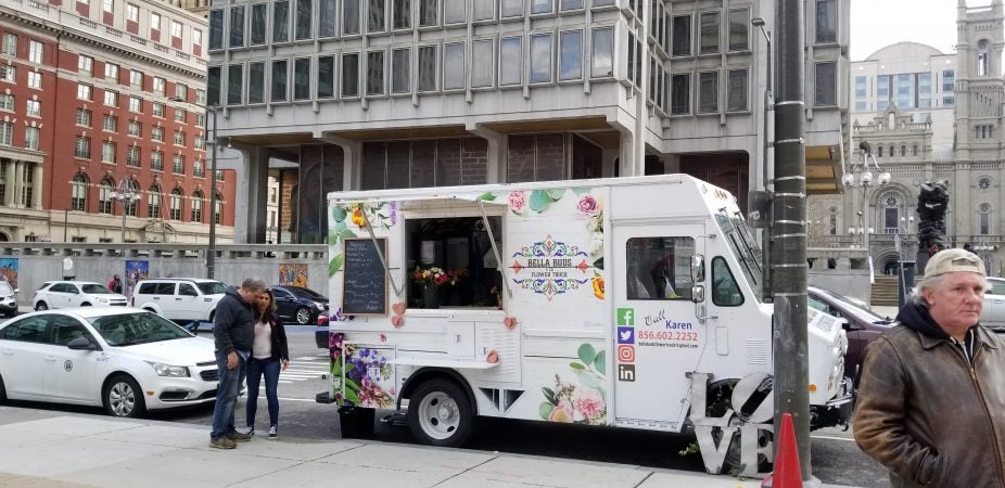 A flower truck at LOVE Park. (Tom MacDonald/WHYY)
