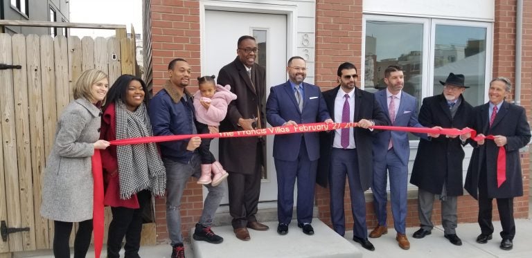 City Council President Darrell Clarke (center) at a ribbon cutting event. (Tom MacDonald/WHYY)