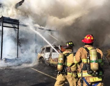 Firefighters battle a blaze in the Marmora section of Upper Township on Sunday afternoon. (Image courtesy of Marmora Volunteer Fire Company)