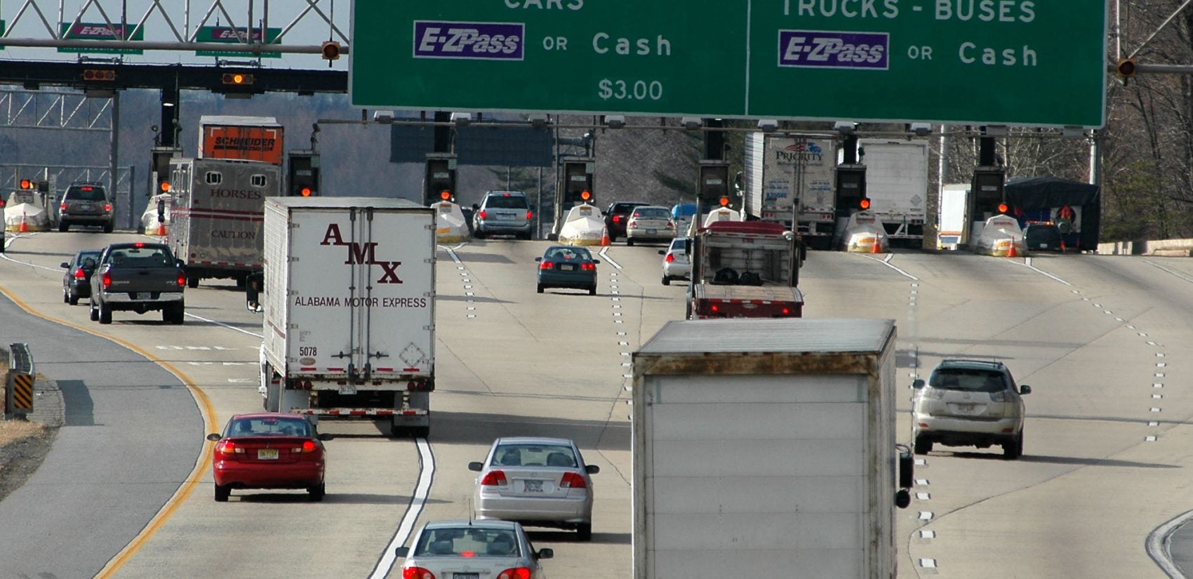 Vehicles arrive at the Delaware toll plaza