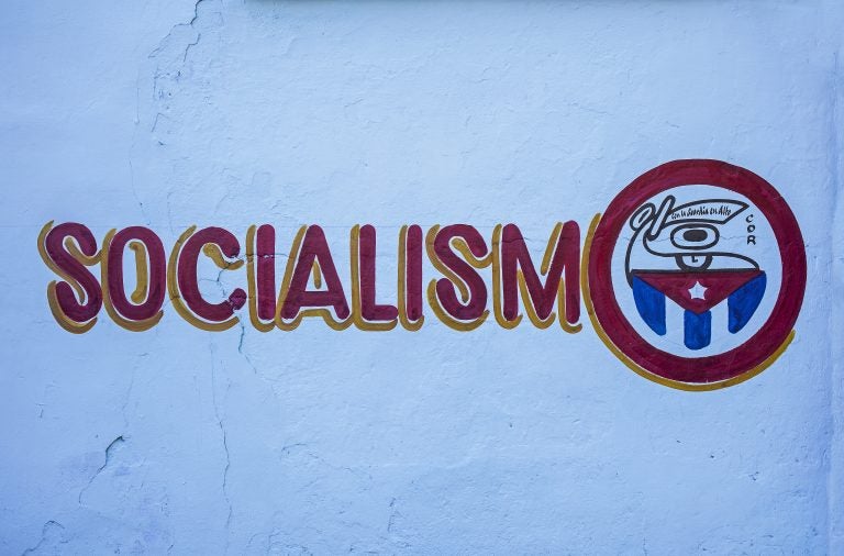 Political propaganda, painted on a street wall, La Habana, Cuba (Lucas Vallecillos/VWPics via AP Images)