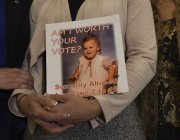 Carolyn Fortney, a survivor of sexual abuse at the hands of her family's Roman Catholic parish priest as a child, awaits legislation in the Pennsylvania Capitol to respond to a landmark state grand jury report on child sexual abuse in the Catholic Church, Wednesday, Oct. 17, 2018 in Harrisburg, Pa. (Marc Levy/AP Photo)