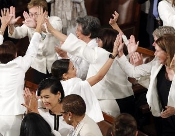 Women members of Congress, including Rep. Alexandria Ocasio-Cortez, D-N.Y., center, cheer after President Donald Trump acknowledges more women in Congress during his State of the Union address to a joint session of Congress on Capitol Hill in Washington, Tuesday, Feb. 5, 2019. (J. Scott Applewhite/AP Photo)