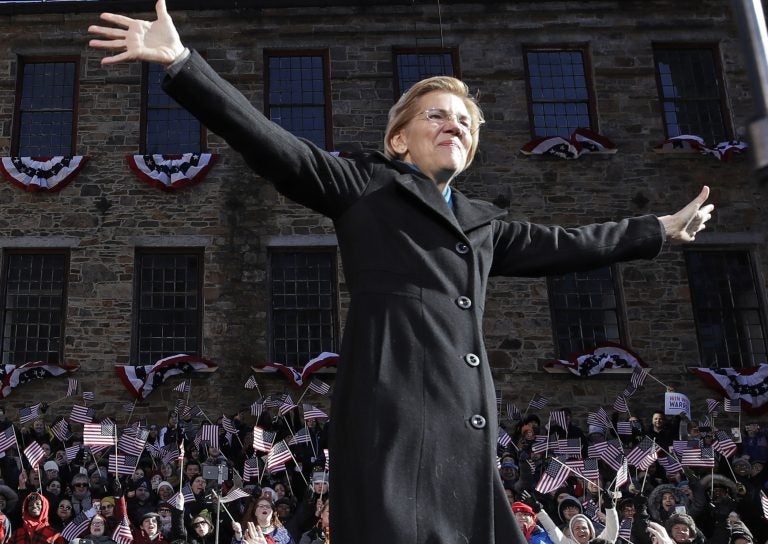 Sen. Elizabeth Warren, D-Mass., acknowledges cheers as she takes the stage during an event to formally launch her presidential campaign, Saturday, Feb. 9, 2019, in Lawrence, Mass. (Elise Amendola/AP Photo)