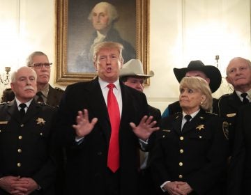 President Donald Trump speaks during a meeting with a group of sheriffs from around the country before leaving the White House in Washington, Monday, Feb. 11, 2019, for a trip to El Paso, Texas. Trump will hold his first campaign rally since November's midterm elections in El Paso,, as he faces a defining week for his push on the wall — and for his presidency and his 2020 prospects. (AP Photo/Manuel Balce Ceneta)