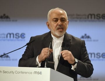 Iranian Foreign Minister Mohammad Javad Zarif speaks during the Munich Security Conference in Munich, Germany, Sunday, Feb. 17, 2019. (Kerstin Joensson/AP Photo)